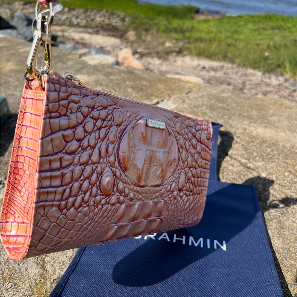 Brahmin Daisy APRICOT ROSE Wristlet Clutch & Clip On Britt Card Coin Wallet-2 PC - Picture 12 of 16